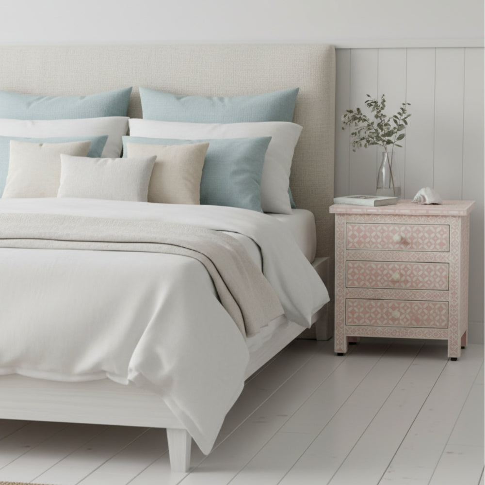 Bone Inlay 3 Drawer Bedside : Starburst : Blush