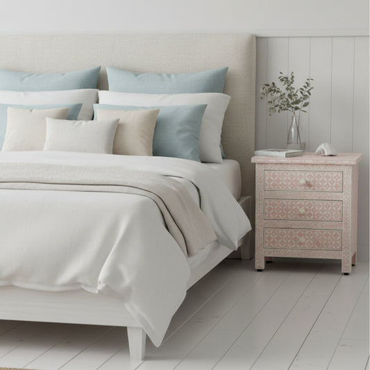 Bone Inlay 3 Drawer Bedside : Starburst : Blush