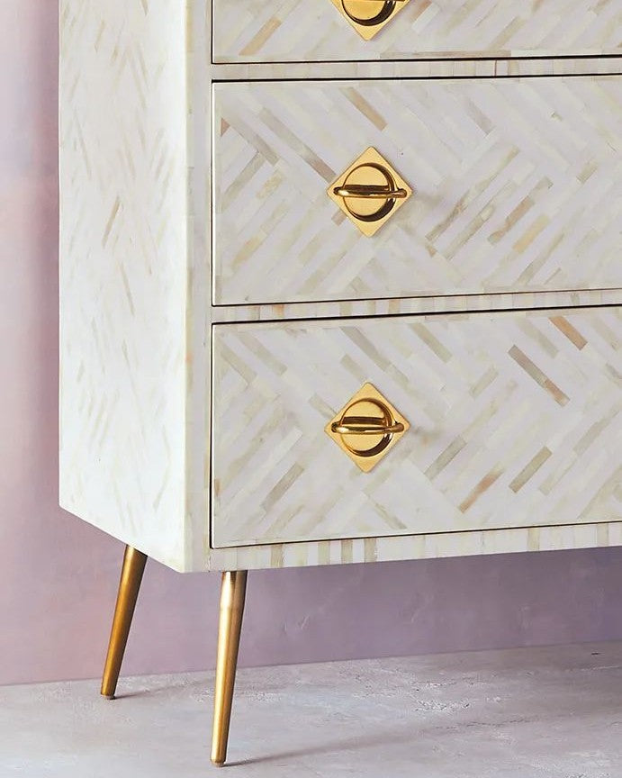 Bone Inlay 3 Drawer Chest : Criss Cross : White