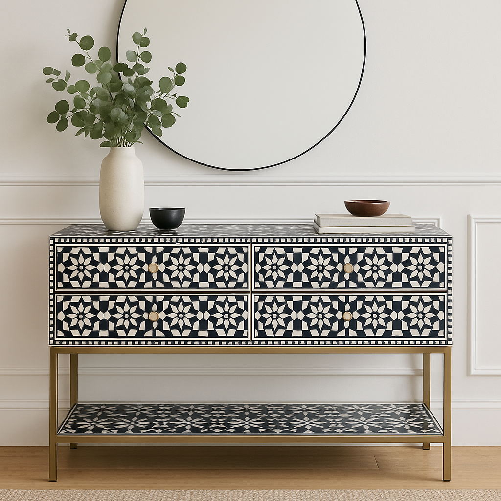 Bone Inlay 4 Drawer Sideboard : Zelliges : Black