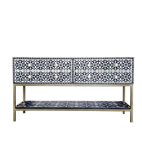 Bone Inlay 4 Drawer Sideboard : Zelliges : Black