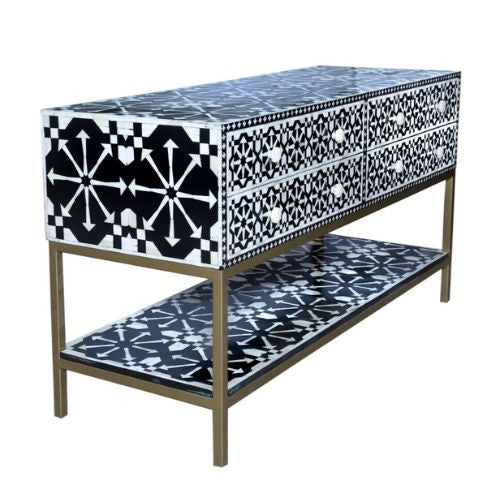 Bone Inlay 4 Drawer Sideboard : Zelliges : Black