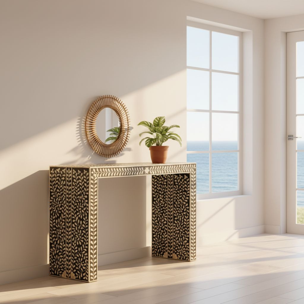 Bone Inlay Angled Console Floral : Black