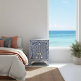 Bone Inlay Bedside Cabinet : Floral : Indigo Blue