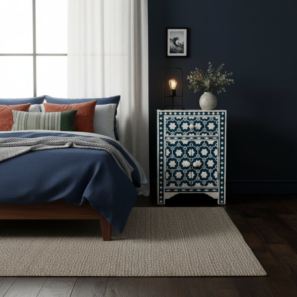 Bone Inlay Bedside Cabinet : Hexaflora : Dark Teal