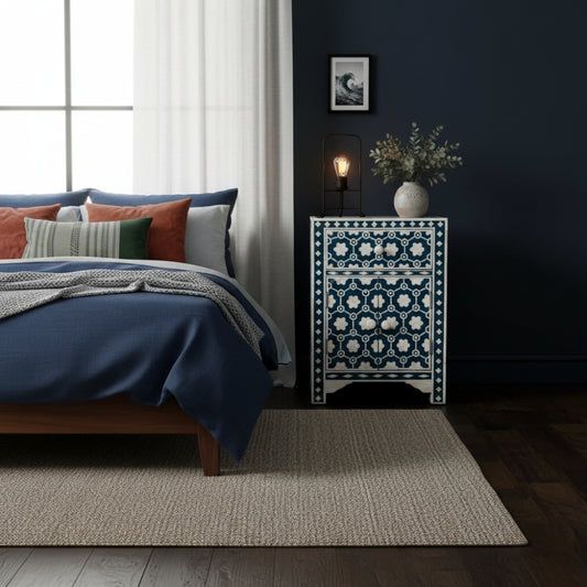 Bone Inlay Bedside Cabinet : Hexaflora : Dark Teal