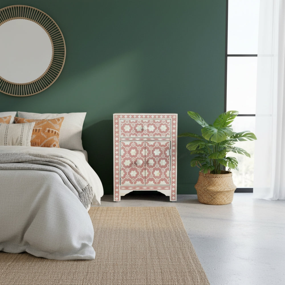 Bone Inlay Bedside Cabinet : Hexafloral : Blush