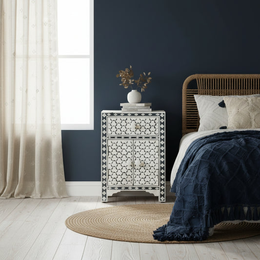 Bone Inlay Bedside Cabinet : Tri Square : Grey