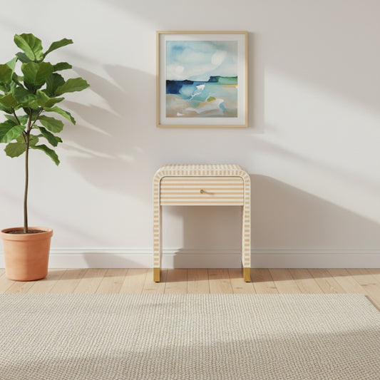 Bone Inlay Bedside Table : Stripe : Apricot