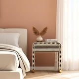 Bone Inlay Bedside Table : Stripe : Black