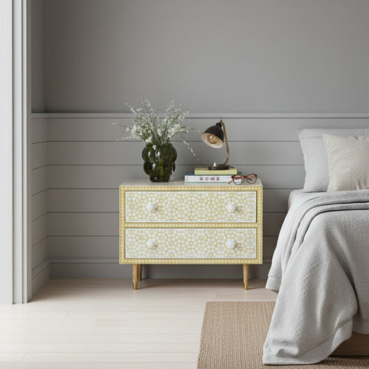 Bone Inlay Bedside Table : Web : Mustard