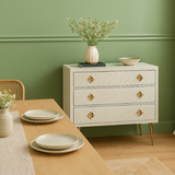 Bone Inlay 3 Drawer Chest : Criss Cross : White