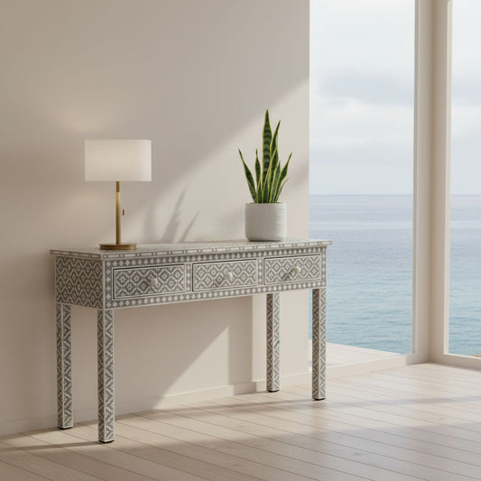 Bone Inlay Console : Ogee : Grey