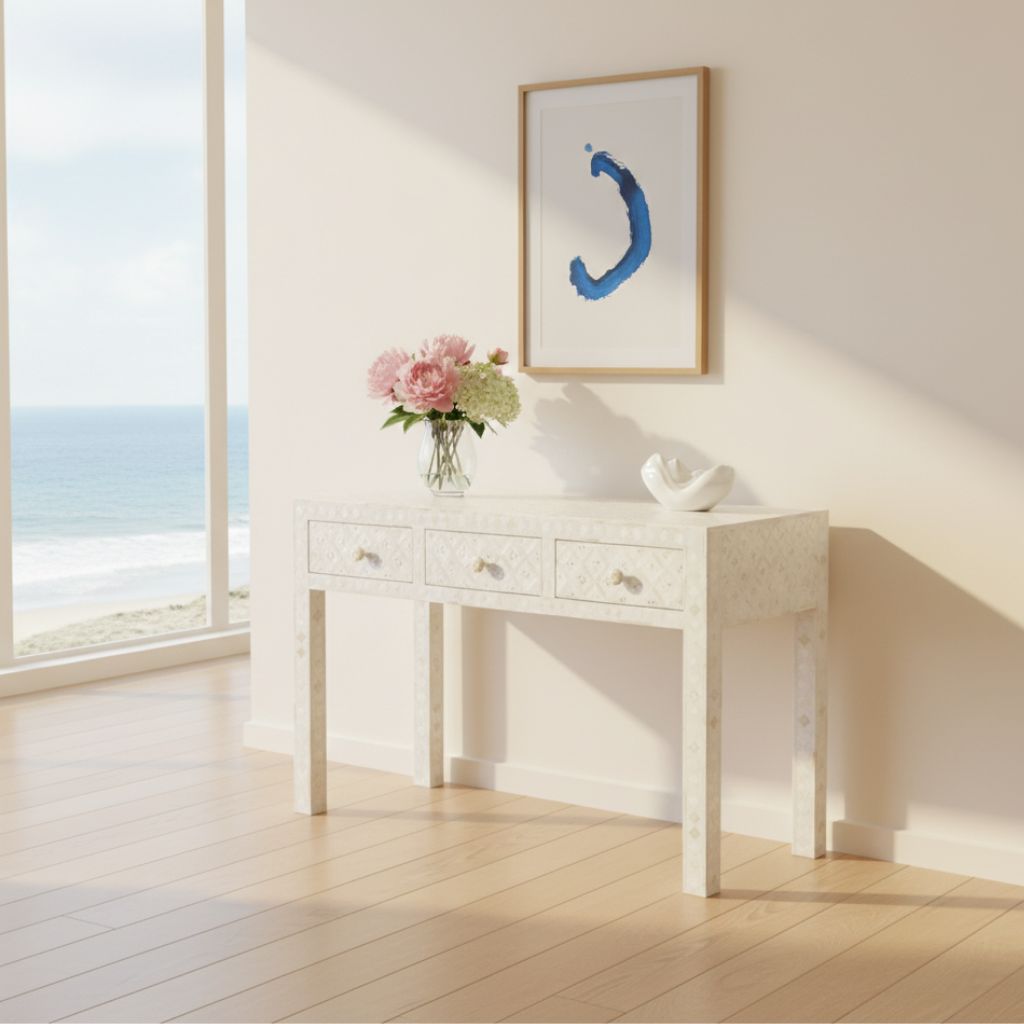 Bone Inlay Console : Ogee : White