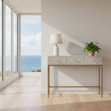 Bone Inlay Console with Brass Look Legs : Liana : Grey