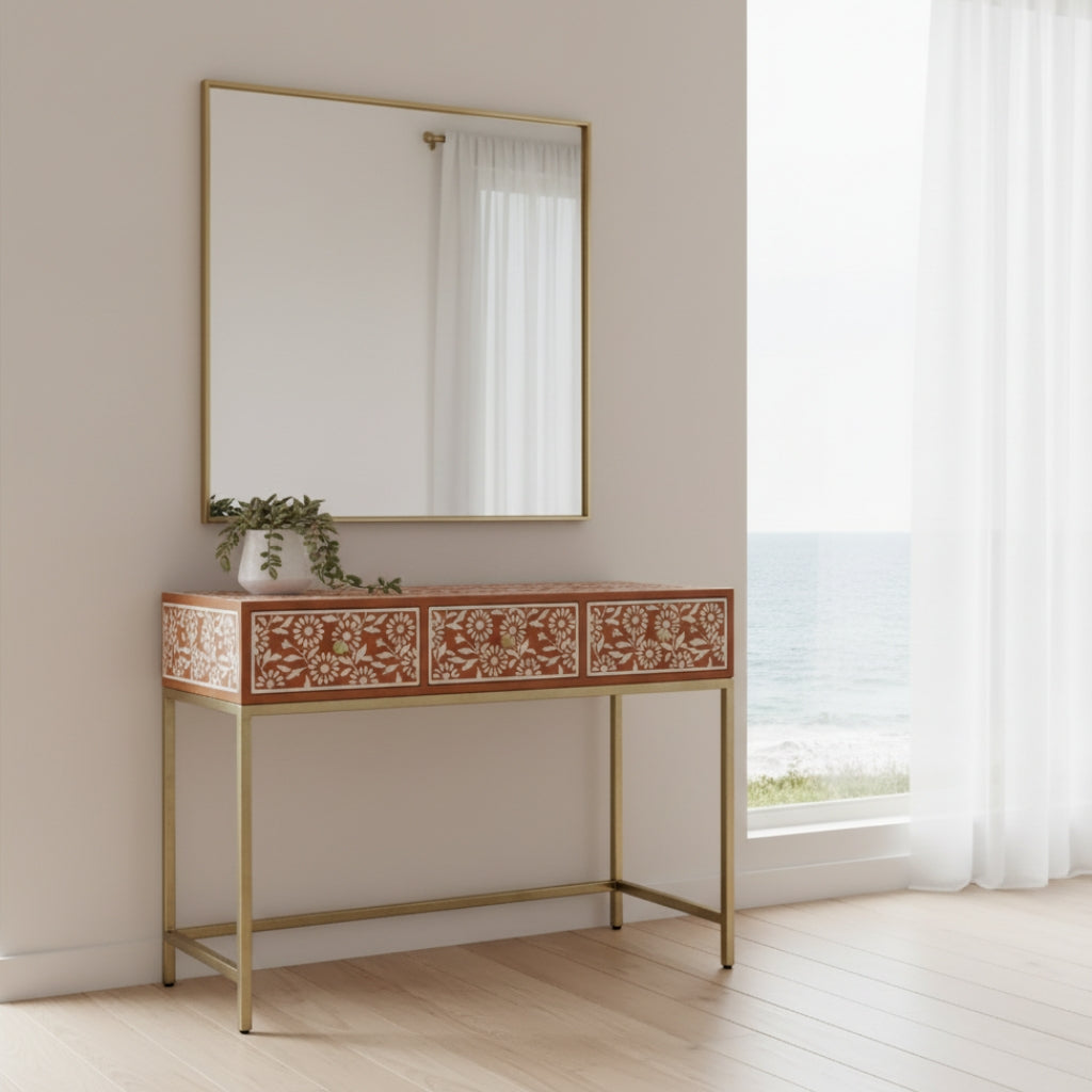 Bone Inlay Console with Brass Look Legs : Marguerite : Clay