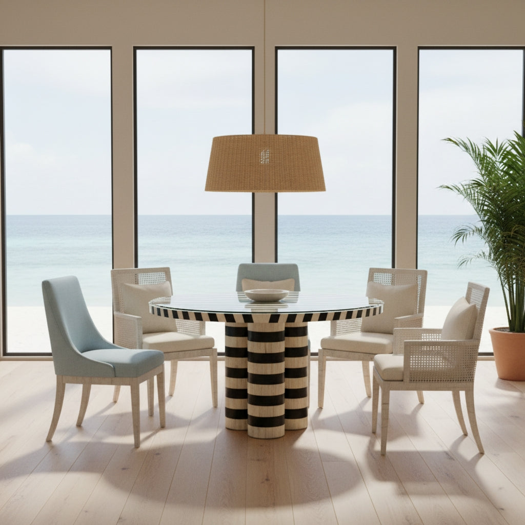 Bone Inlay Dining Table : Stripe : Black & White