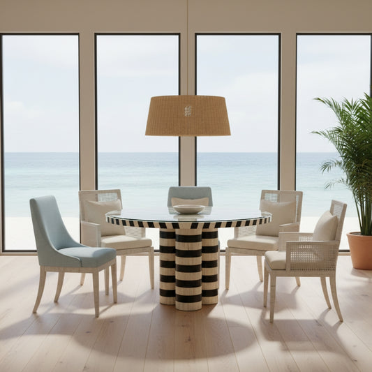 Bone Inlay Dining Table : Stripe : Black & White