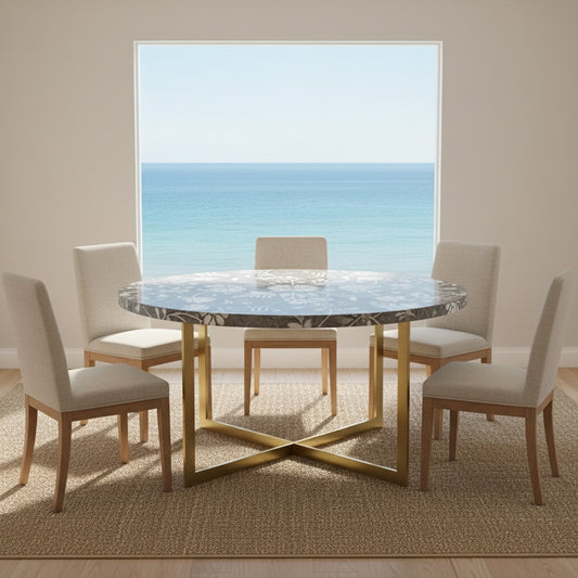 Bone Inlay Dining Table with Metal Legs