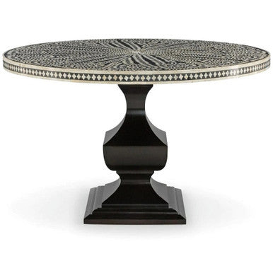 Bone Inlay Dining Table with Pedestal Base wtih floral patterned top