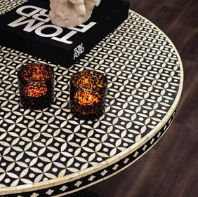 Bone Inlay Dining Table with Pedestal Base
