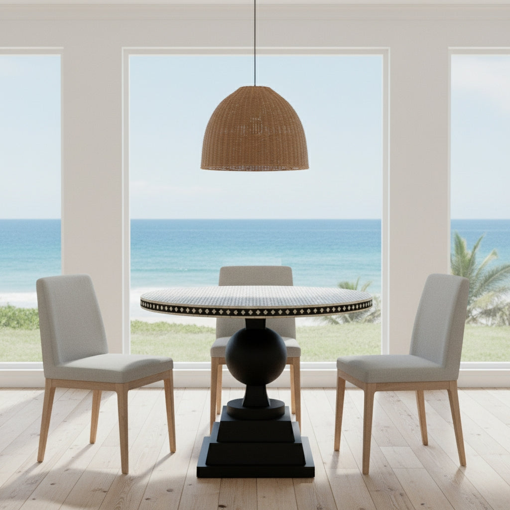 Bone Inlay Dining Table with Pedestal Base