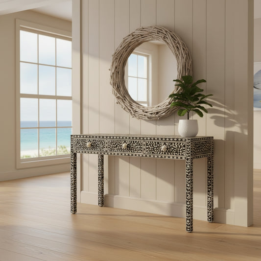 Bone Inlay Floral Console : Black