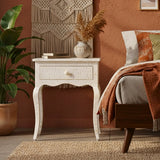 Bone Inlay French 1 Drawer Bedside : Floral : Ivory