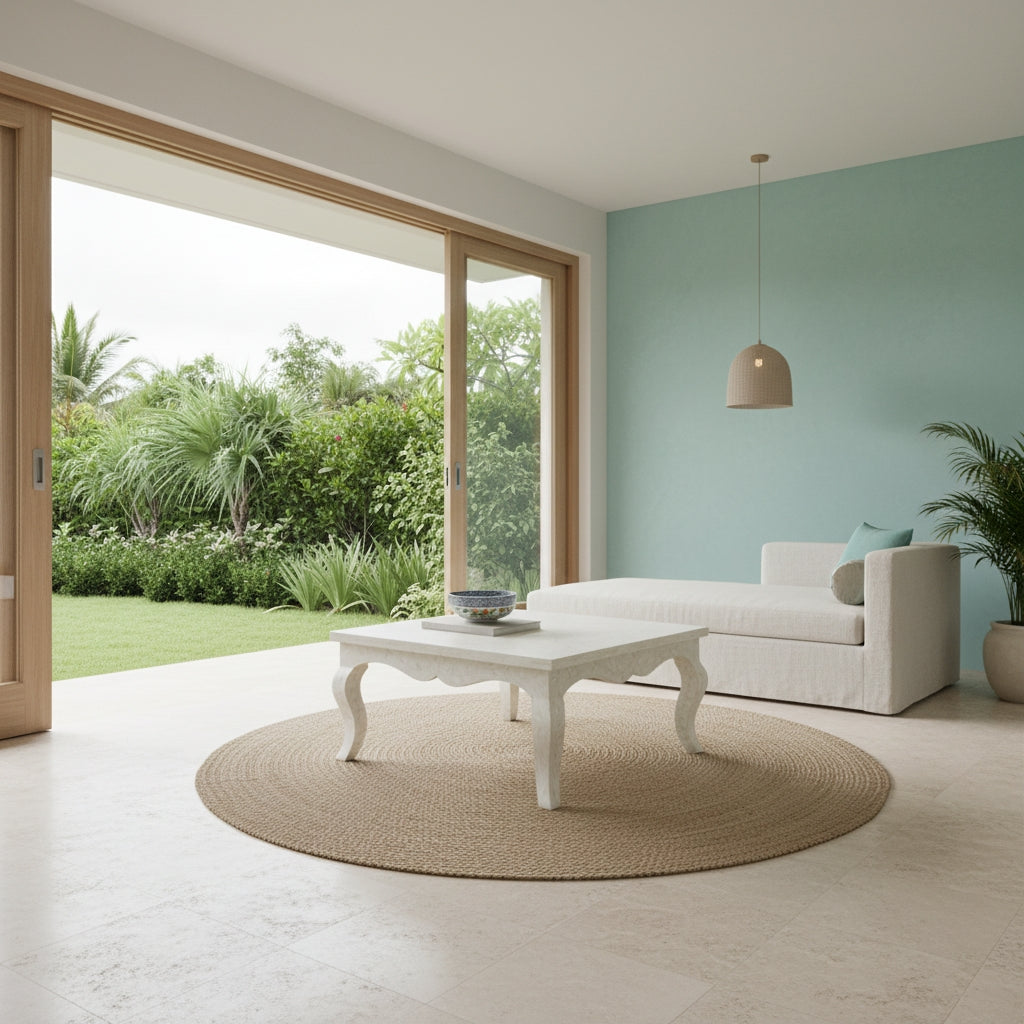 Bone Inlay French Coffee Table : Floral : White