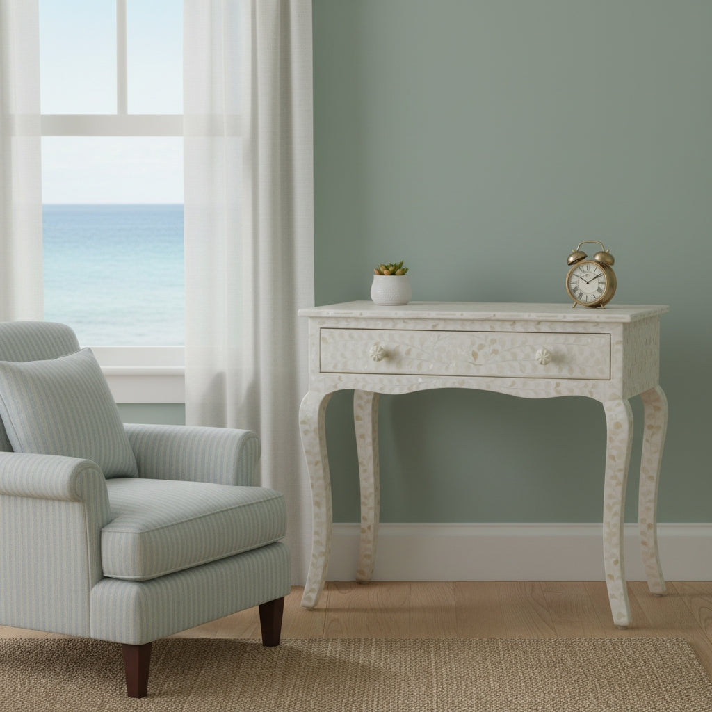 Bone Inlay French Desk : Floral : White