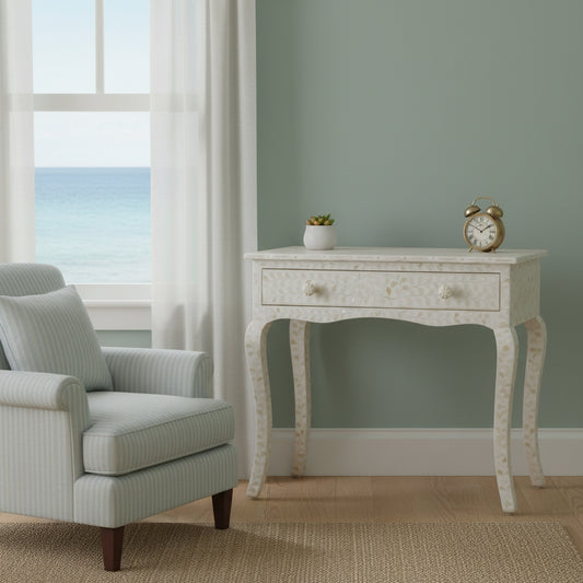 Bone Inlay French Desk : Floral : White