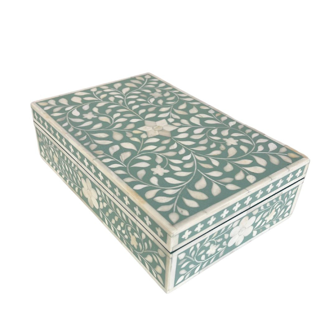 Bone Inlay Large Box : Floral : Soft Green
