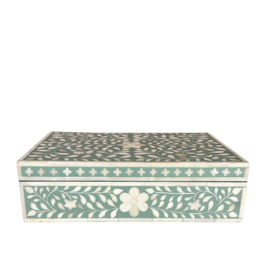 Bone Inlay Large Box : Floral : Soft Green