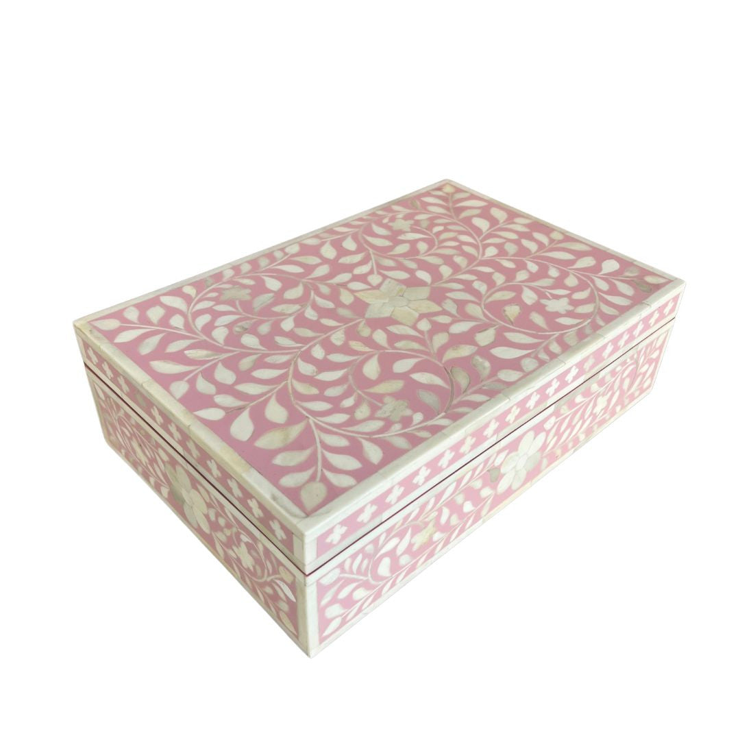 Bone Inlay Large Box : Floral : Soft Pink
