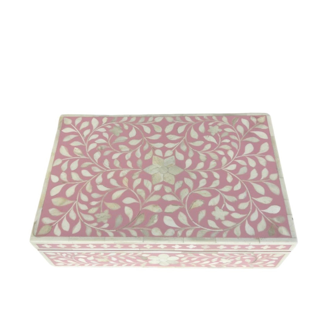 Bone Inlay Large Box : Floral : Soft Pink
