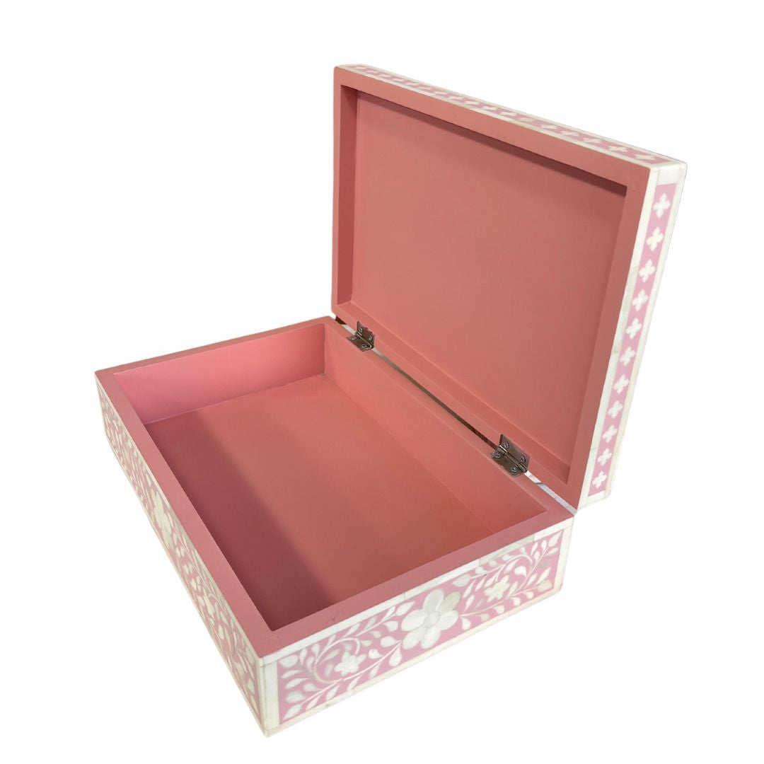 Bone Inlay Large Box : Floral : Soft Pink