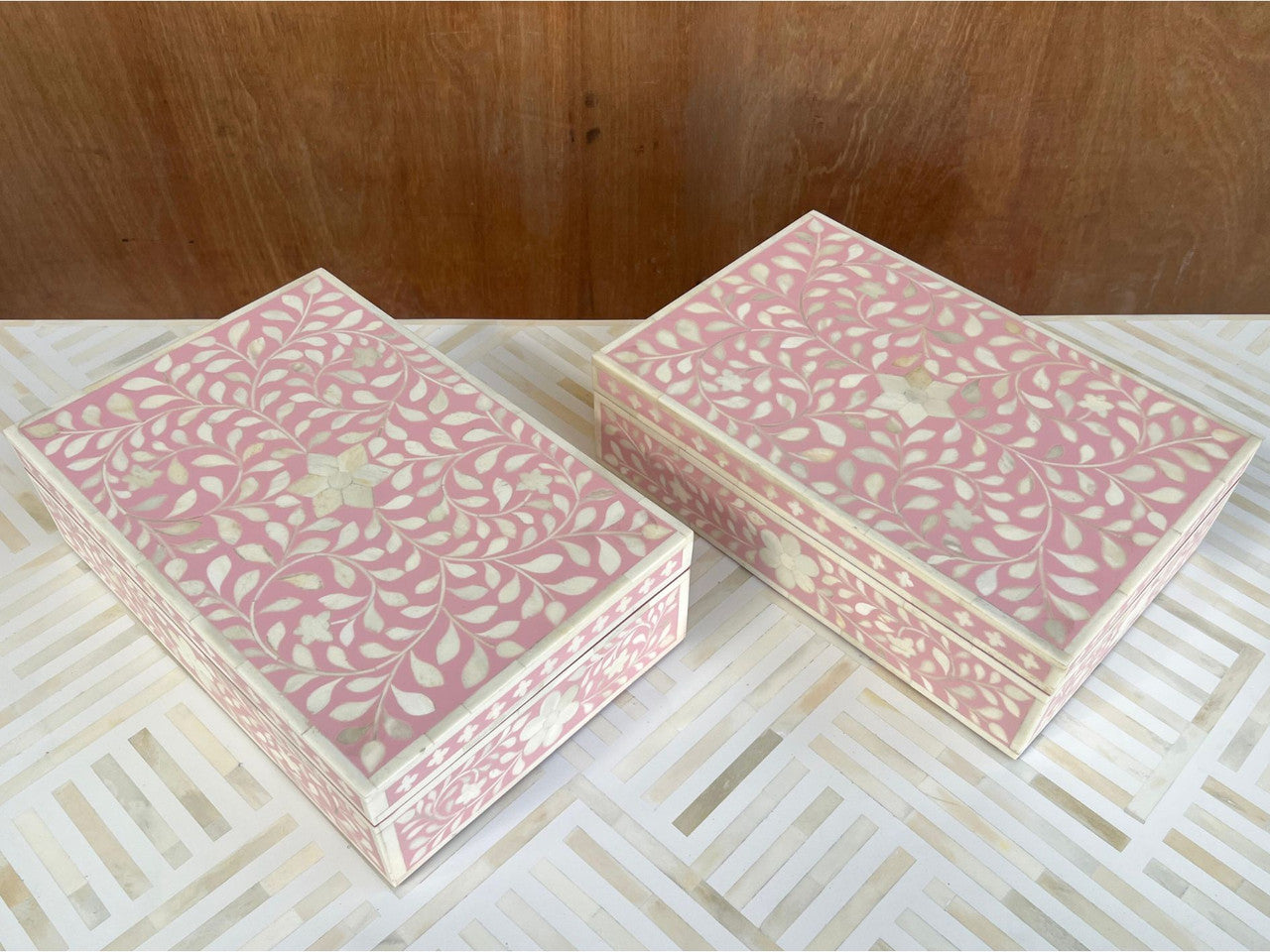 Bone Inlay Large Box : Floral : Soft Pink