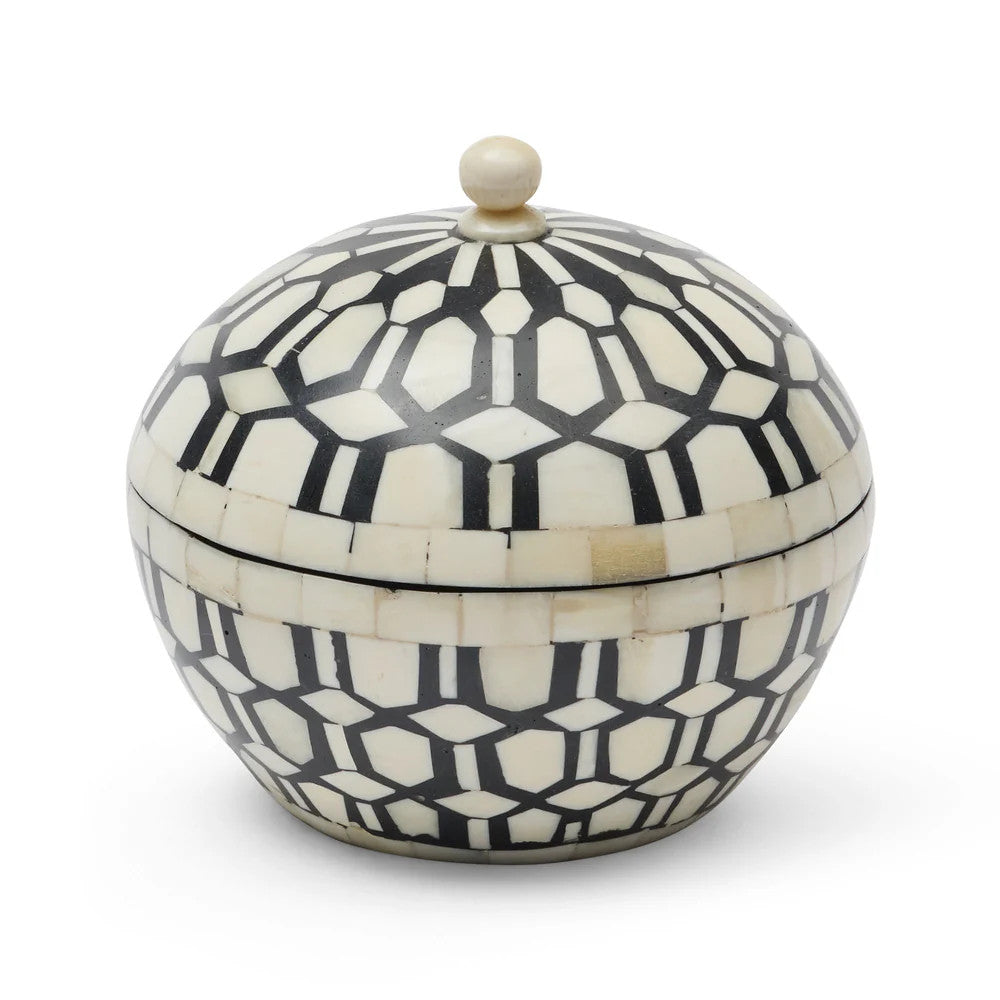 Bone Inlay Miniature Round Box : Black