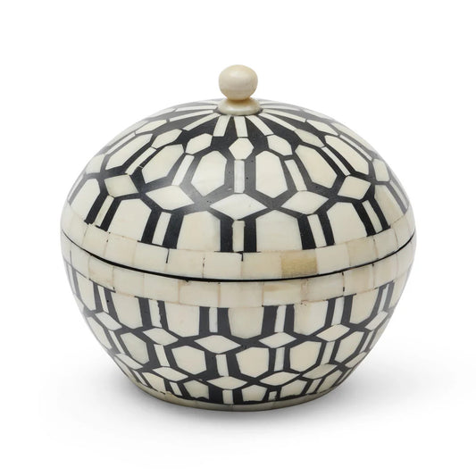 Bone Inlay Miniature Round Box : Black