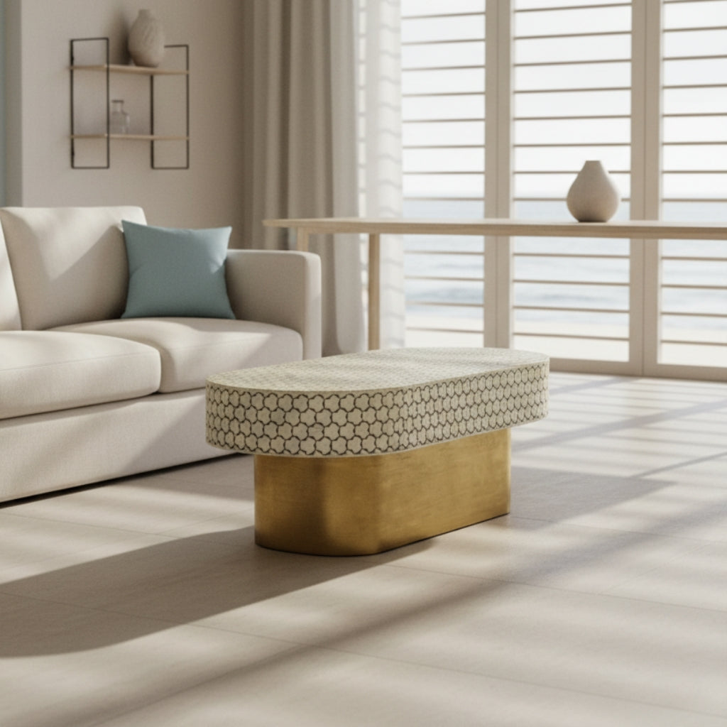 Bone Inlay Oval Coffee Table :  Tri-Square : Grey