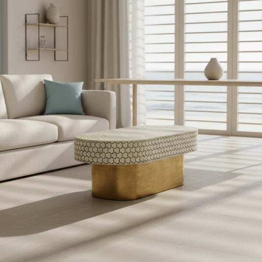 Bone Inlay Oval Coffee Table :  Tri-Square : Grey