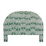 A green bedhead featuring a palm tree motif made from camel bone, with a semi-circular shape.