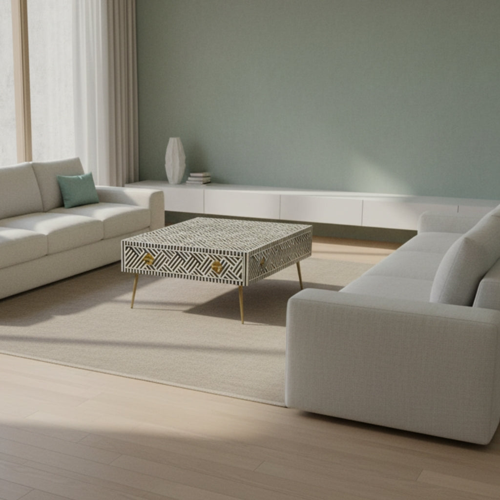 Bone Inlay Rectangular Coffee Table : Cross Cross : Black