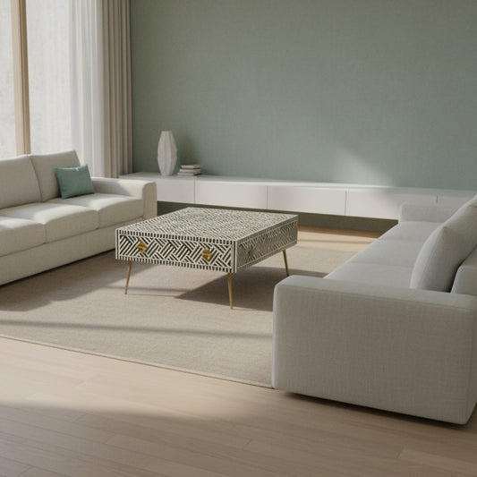 Bone Inlay Rectangular Coffee Table : Cross Cross : Black