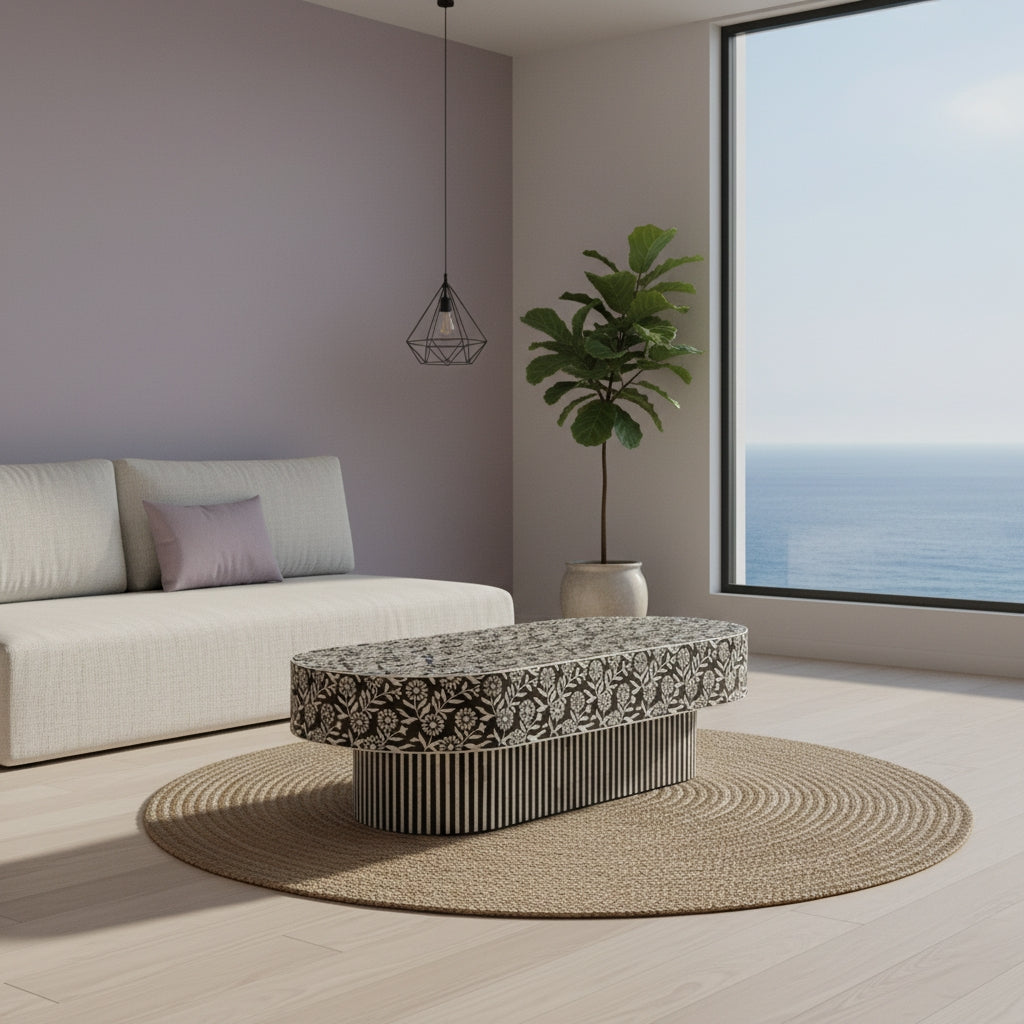 Bone Inlay Rectangular Coffee Table : Marguerite : Black