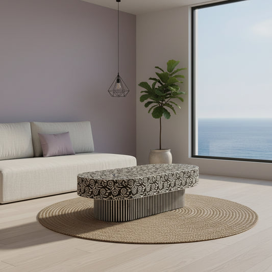 Bone Inlay Rectangular Coffee Table : Marguerite : Black