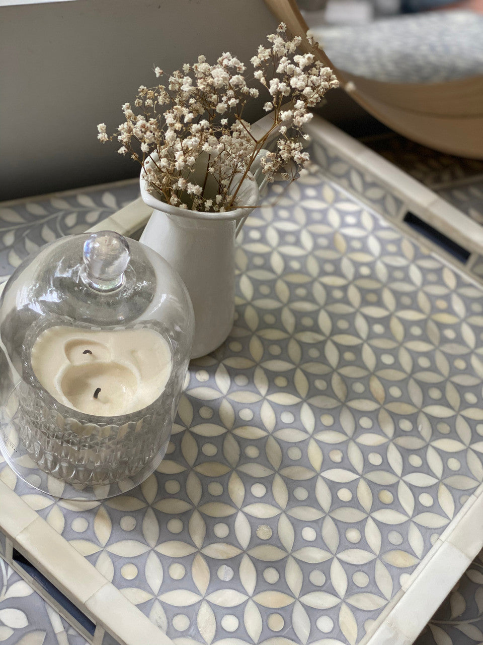 Bone Inlay Rectangular Tray : Starburst : Grey