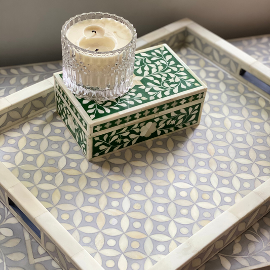 Bone Inlay Rectangular Tray : Starburst : Grey