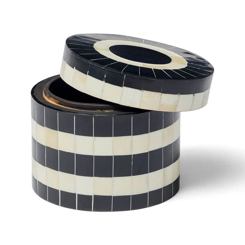 Bone Inlay Round Box : Black & White