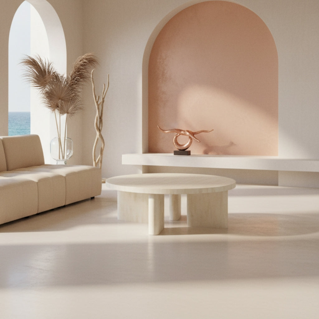 Bone Inlay Round Coffee Table : Brickwork : Natural